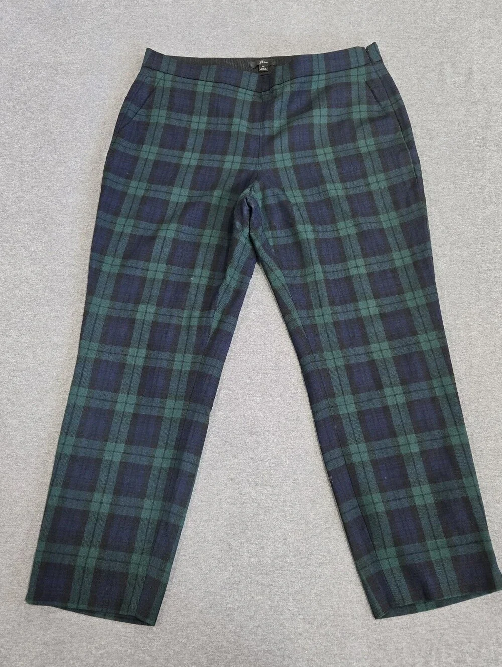 J.Crew Martie Black Watch Green & Blue Plaid Trousers, Slim Crop - Size 12
